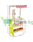 Дървен супермаркет за деца с касов апарат аксесоари и комплект плодове